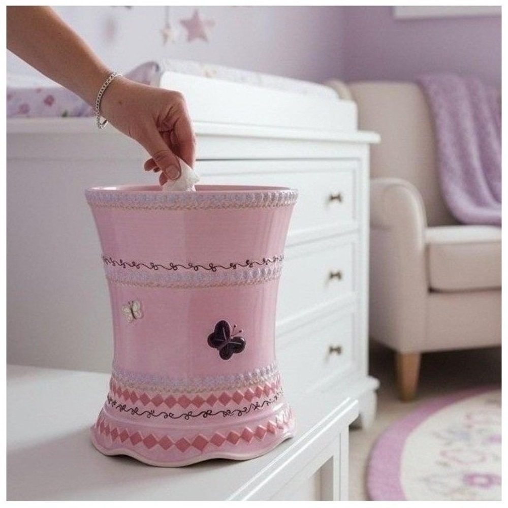 Vintage Fairycore Butterflies Wastebasket, Pink Purple Trash Can, Y2k Bathroom